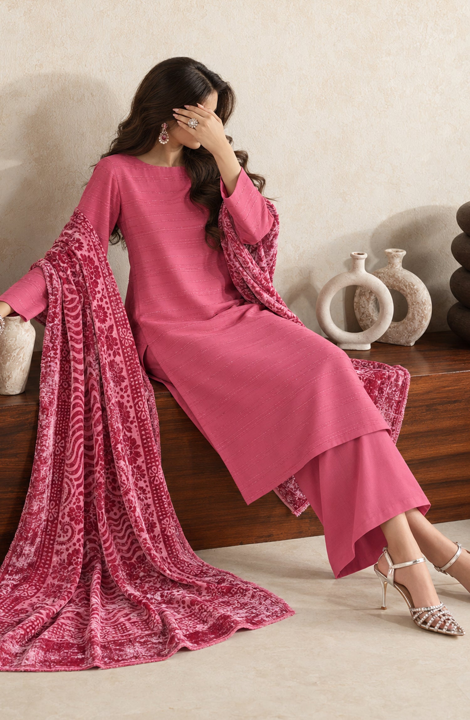 Velluto Milano by Amna Khadija Moonlight Unstitched 3 Piece Suit - AKVM-10 - AM26TOM - Pink - Winter Collection
