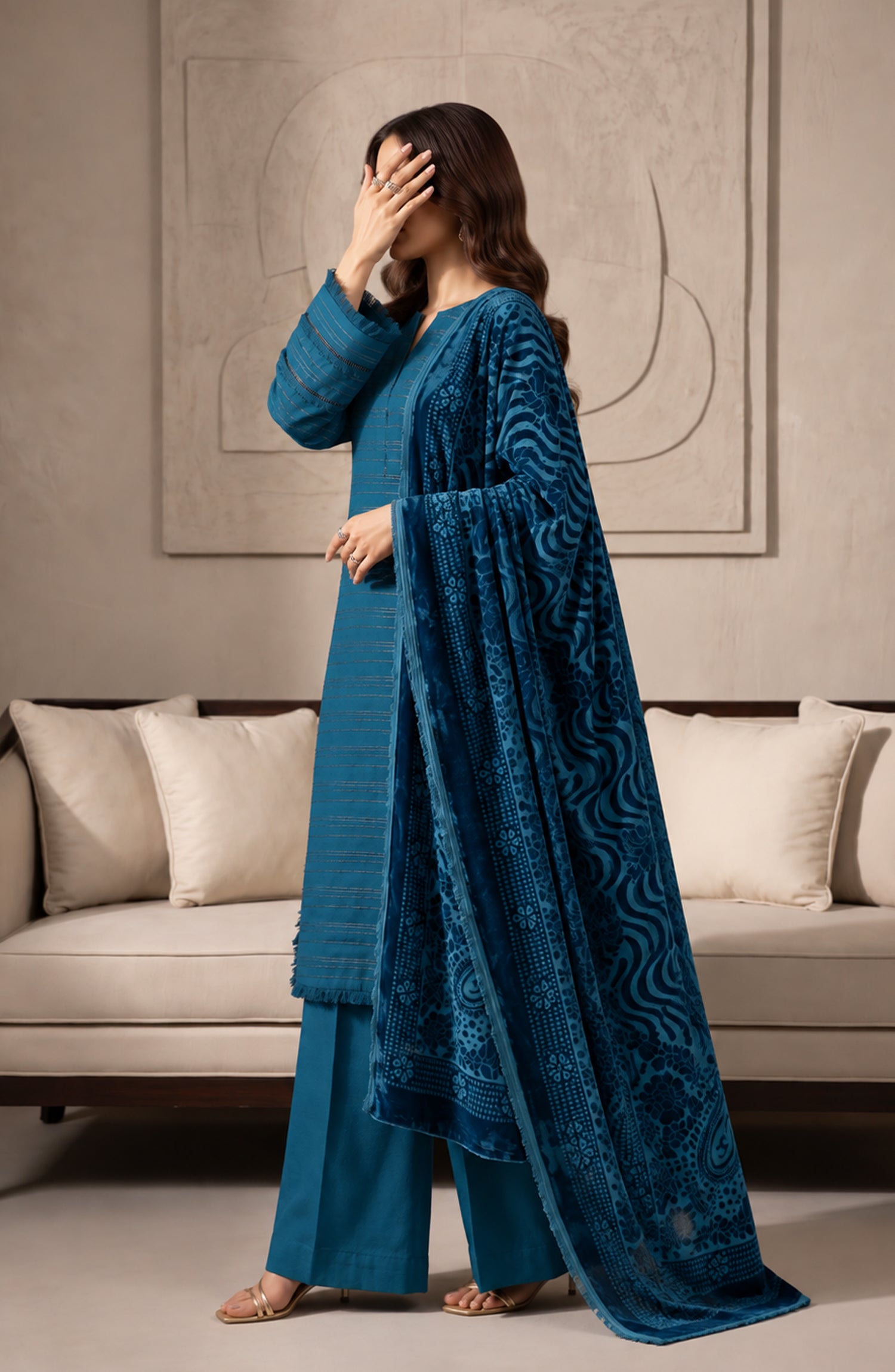 Velluto Milano by Amna Khadija Moonlight Unstitched 3 Piece Suit - AKVM-11 - AM26TOM - Blue - Winter Collection