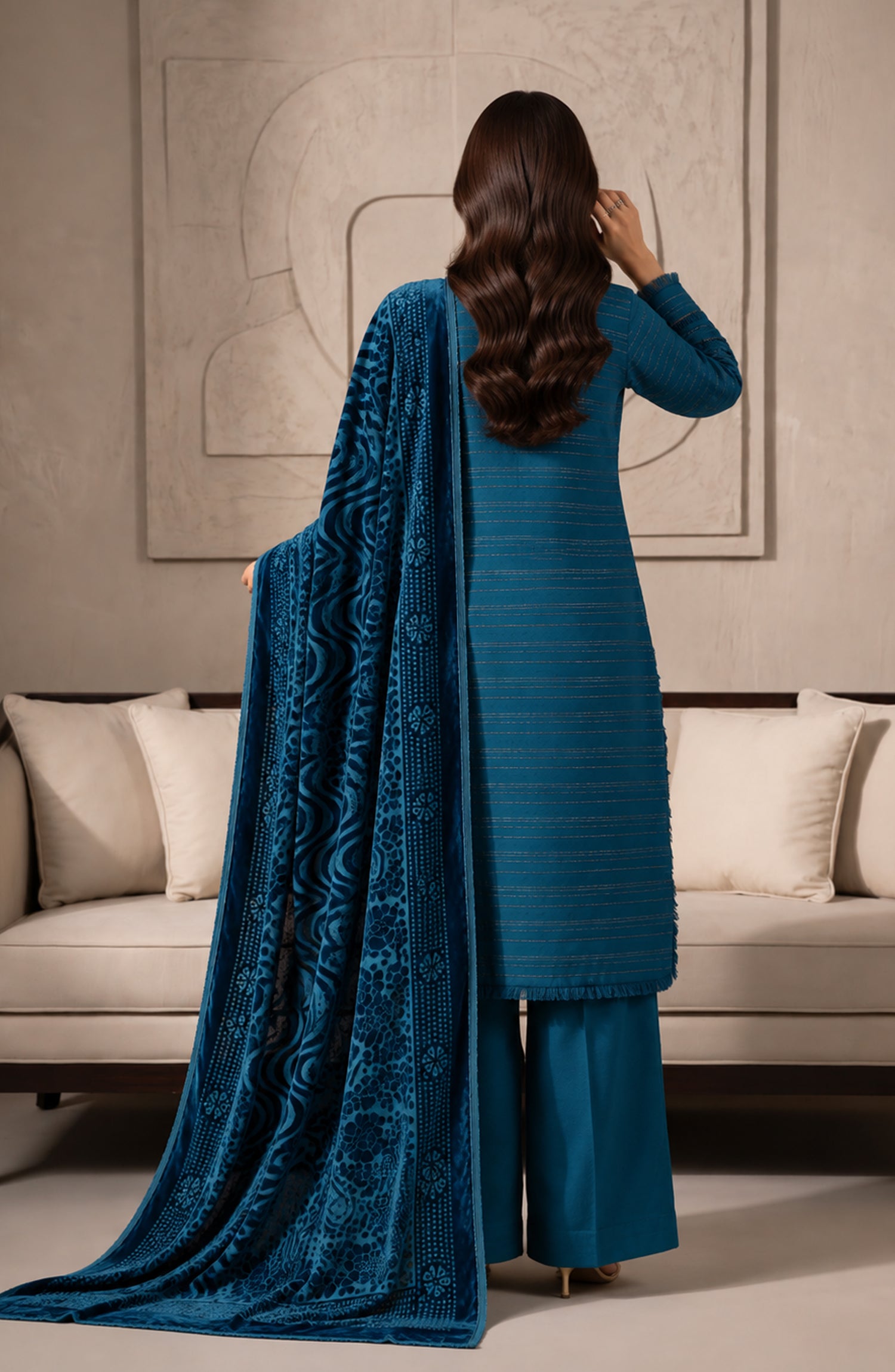 Velluto Milano by Amna Khadija Moonlight Unstitched 3 Piece Suit - AKVM-11 - AM26TOM - Blue - Winter Collection