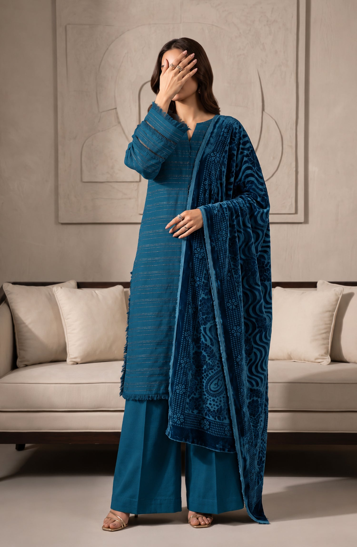 Velluto Milano by Amna Khadija Moonlight Unstitched 3 Piece Suit - AKVM-11 - AM26TOM - Blue - Winter Collection
