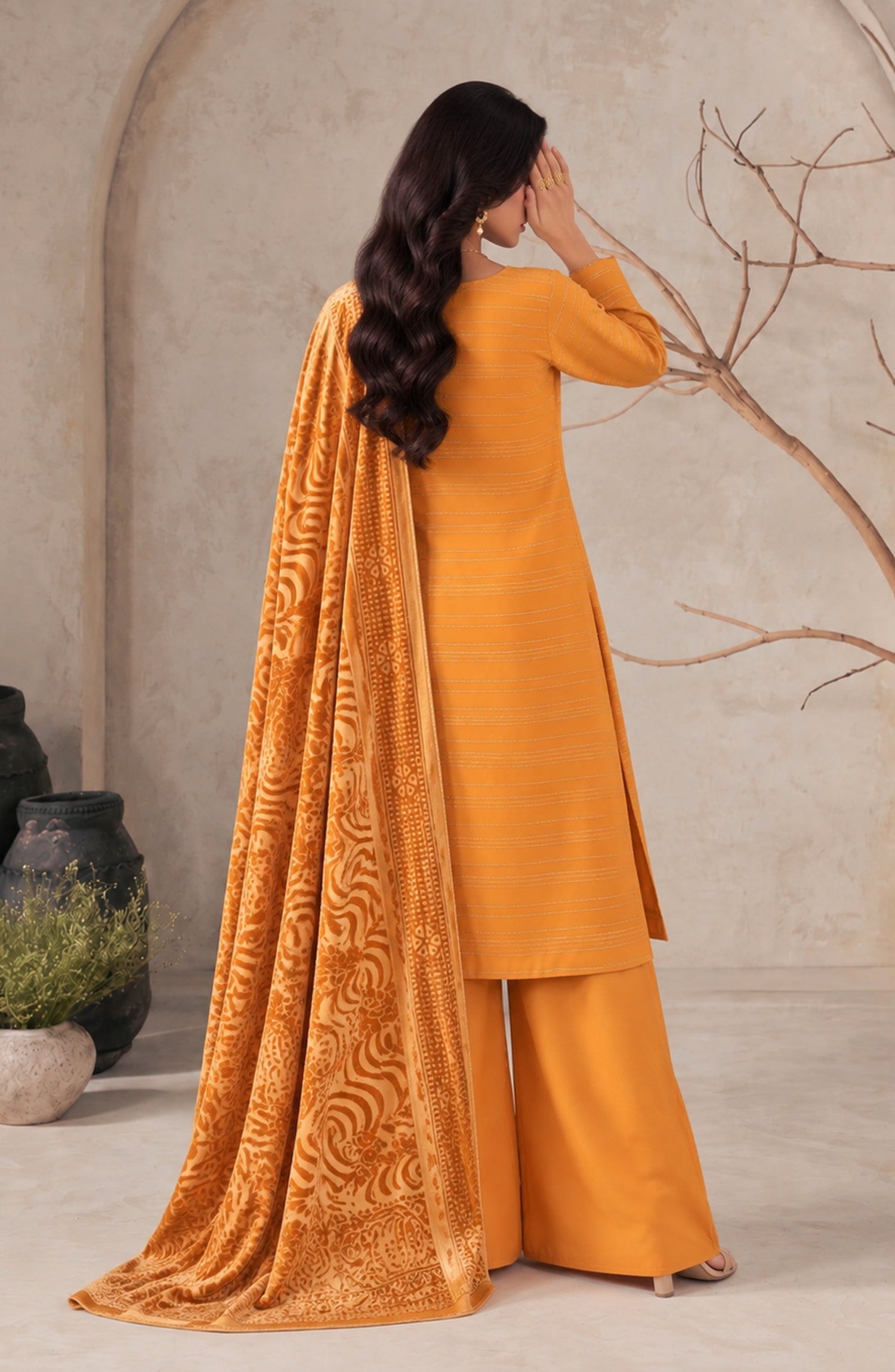 Velluto Milano by Amna Khadija Moonlight Unstitched 3 Piece Suit - AKVM-12 - AM26TOM - Orange - Winter Collection