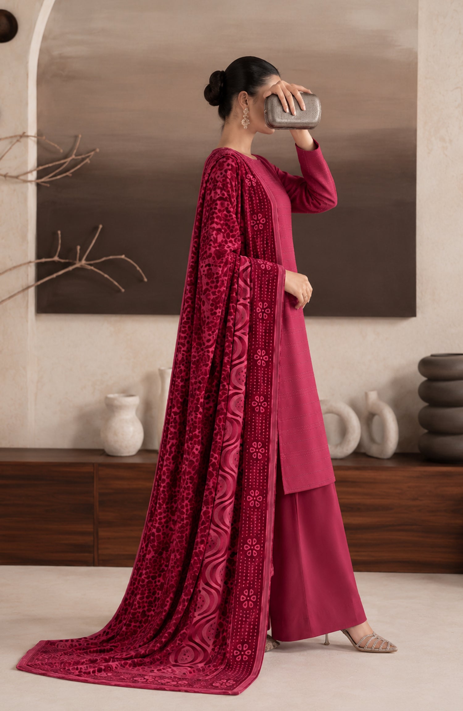 Velluto Milano by Amna Khadija Moonlight Unstitched 3 Piece Suit - AKVM-14 - AM26TOM - Pink - Winter Collection