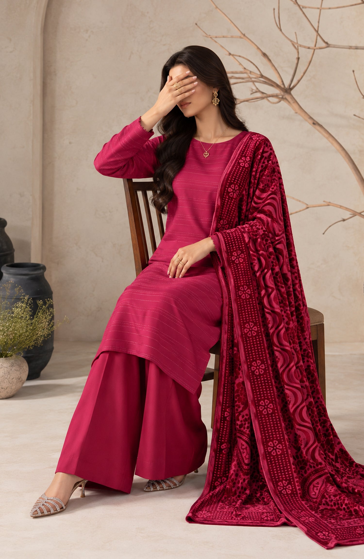Velluto Milano by Amna Khadija Moonlight Unstitched 3 Piece Suit - AKVM-14 - AM26TOM - Pink - Winter Collection