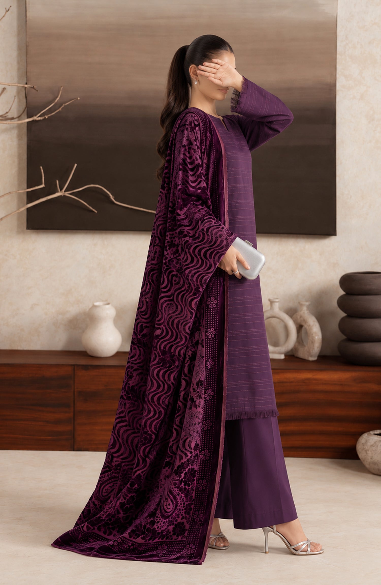 Velluto Milano by Amna Khadija Moonlight Unstitched 3 Piece Suit - AKVM-15 - AM26TOM - Purple - Winter Collection