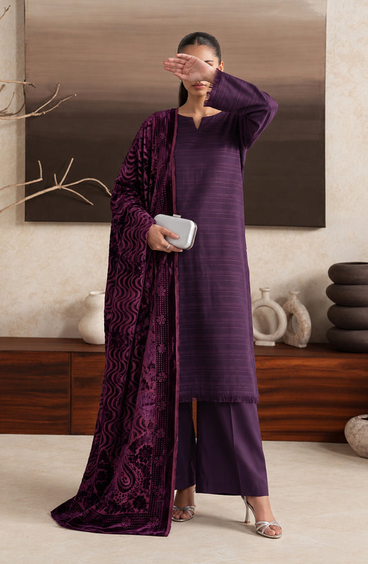 Velluto Milano by Amna Khadija Moonlight Unstitched 3 Piece Suit - AKVM-15 - AM26TOM - Purple - Winter Collection