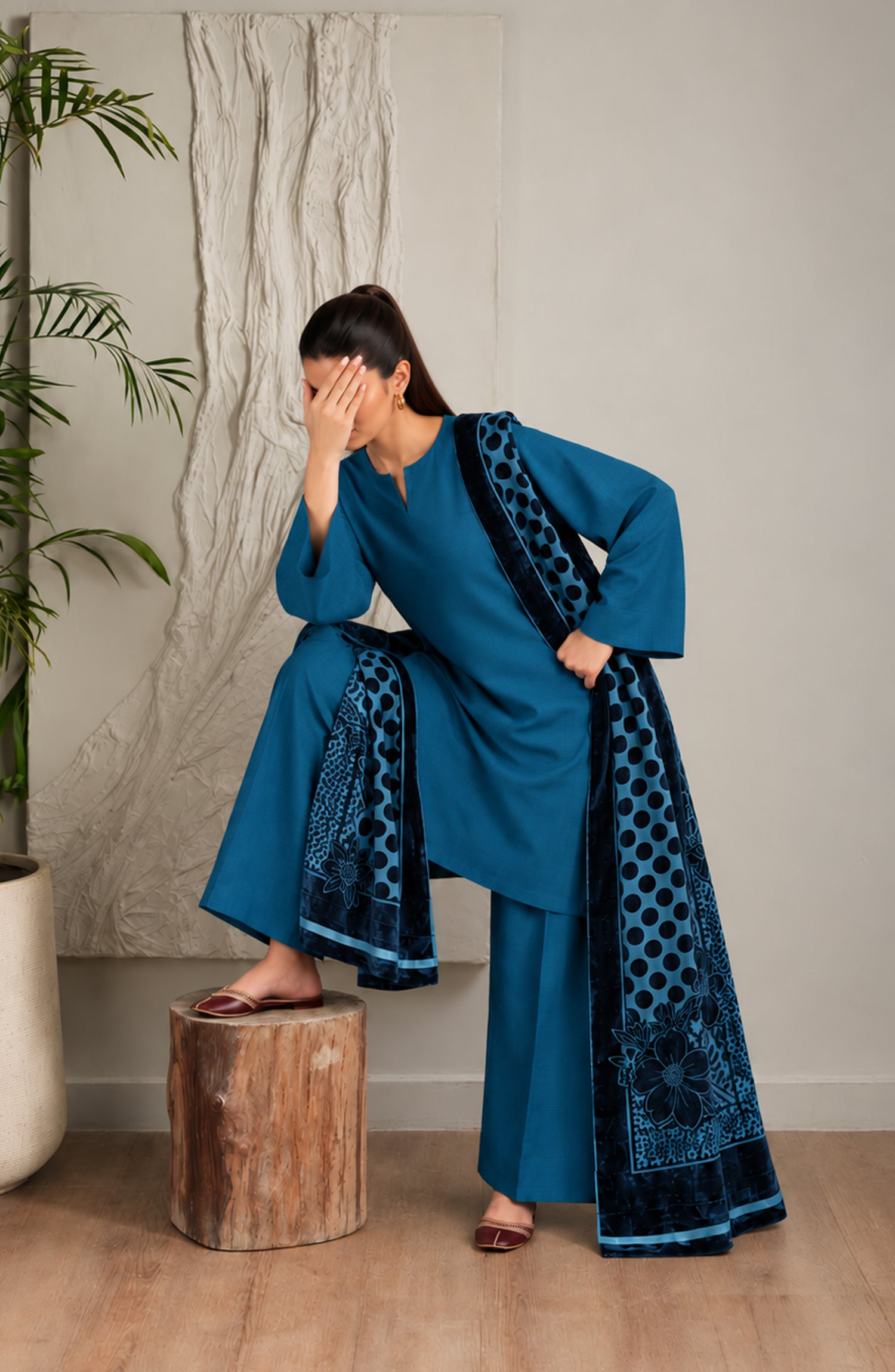 Velluto Milano by Amna Khadija Moonlight Unstitched 3 Piece Suit - AKVM-19 - AM26MON - Blue - Winter Collection