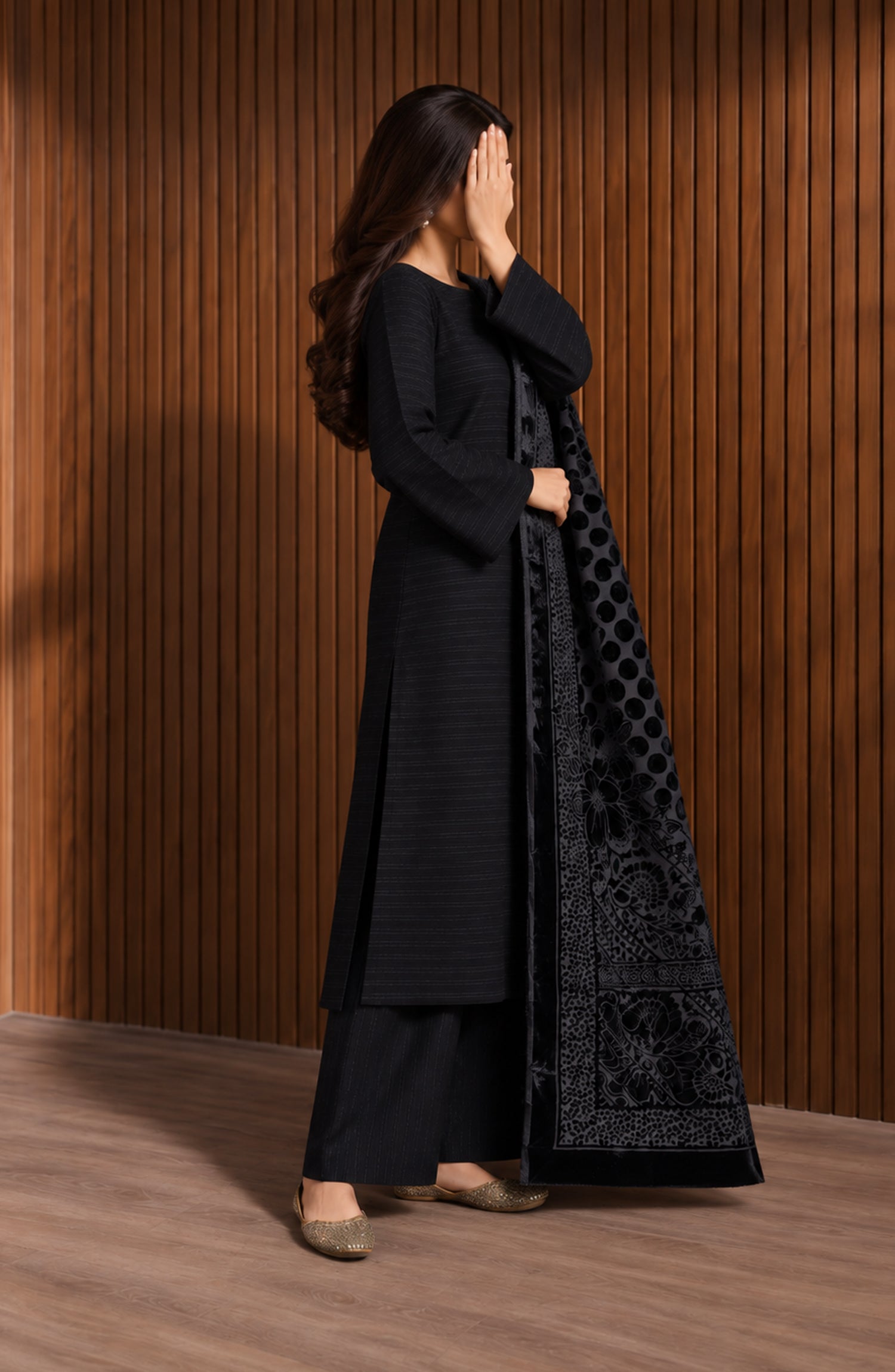 Velluto Milano by Amna Khadija Moonlight Unstitched 3 Piece Suit - AKVM-20 - AM26MON - Black - Winter Collection