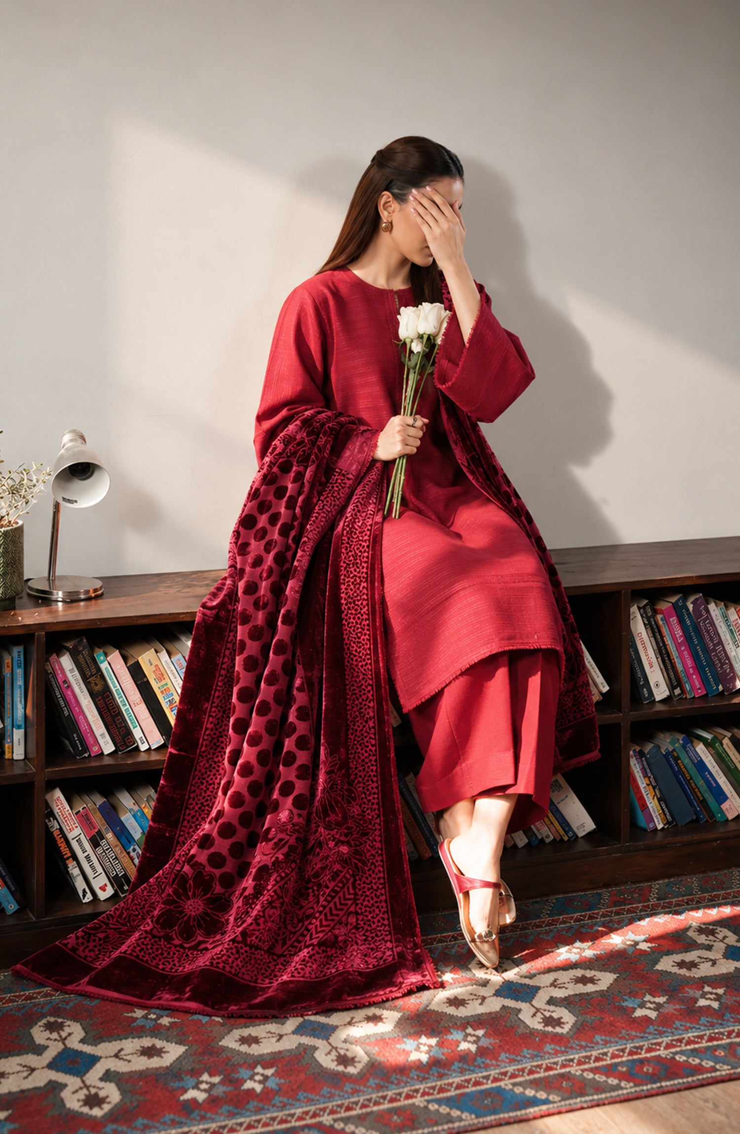 Velluto Milano by Amna Khadija Moonlight Unstitched 3 Piece Suit - AKVM-22 - AM26MON - Red - Winter Collection