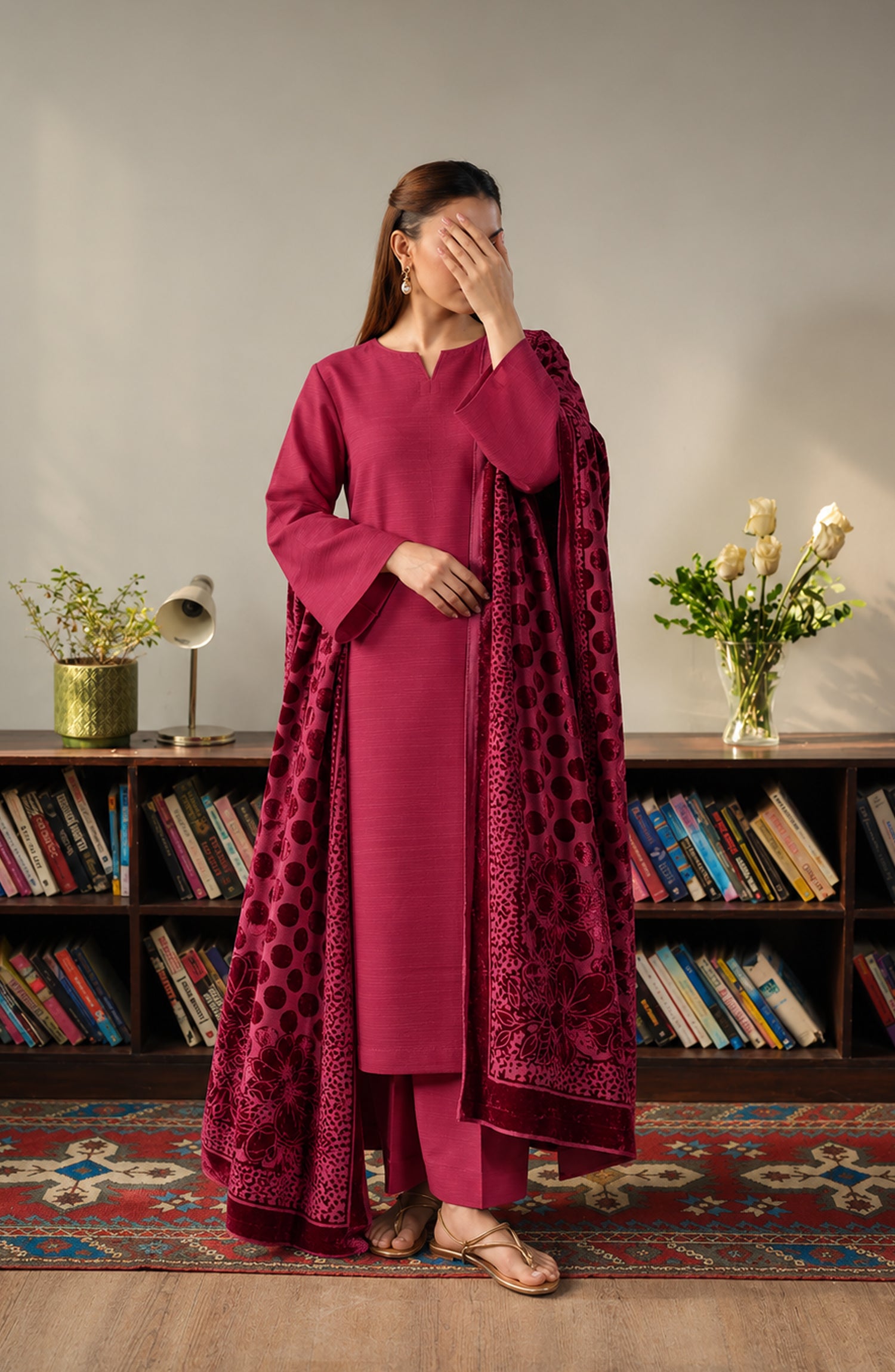 Velluto Milano by Amna Khadija Moonlight Unstitched 3 Piece Suit - AKVM-22 - AM26MON - Red - Winter Collection