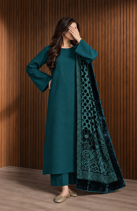 Velluto Milano by Amna Khadija Moonlight Unstitched 3 Piece Suit - AKVM-24 - AM26MON - Teal - Winter Collection