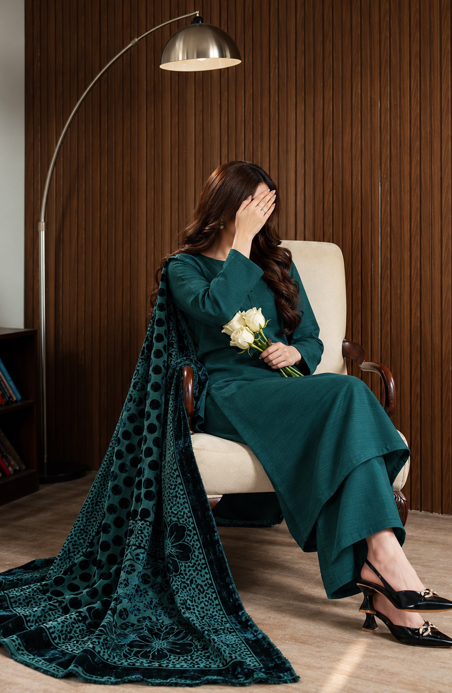 Velluto Milano by Amna Khadija Moonlight Unstitched 3 Piece Suit - AKVM-24 - AM26MON - Teal - Winter Collection
