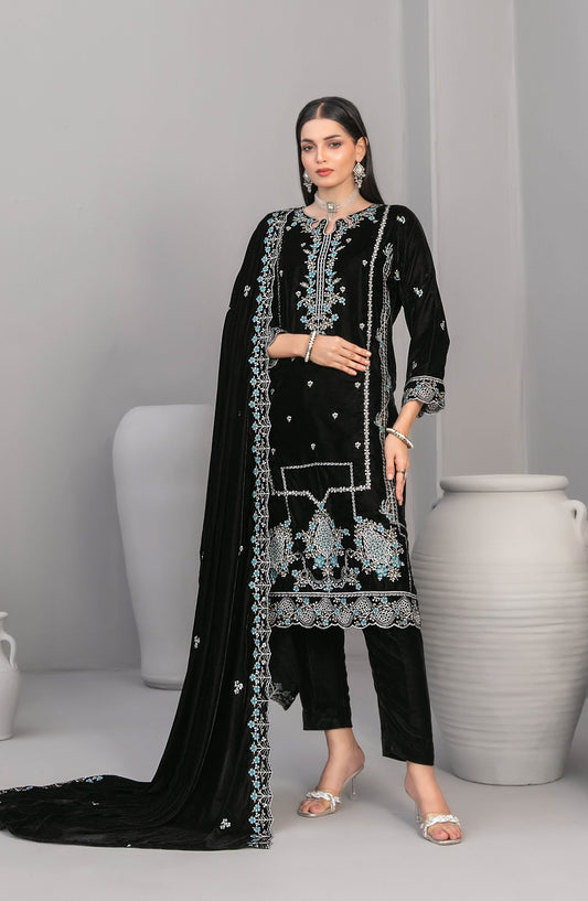 Velvora by Tawakkal Fabrics Embroidered Velvet Unstitched 3 Piece Suit - D-4927 - TF25VOR - Black - Winter Collection
