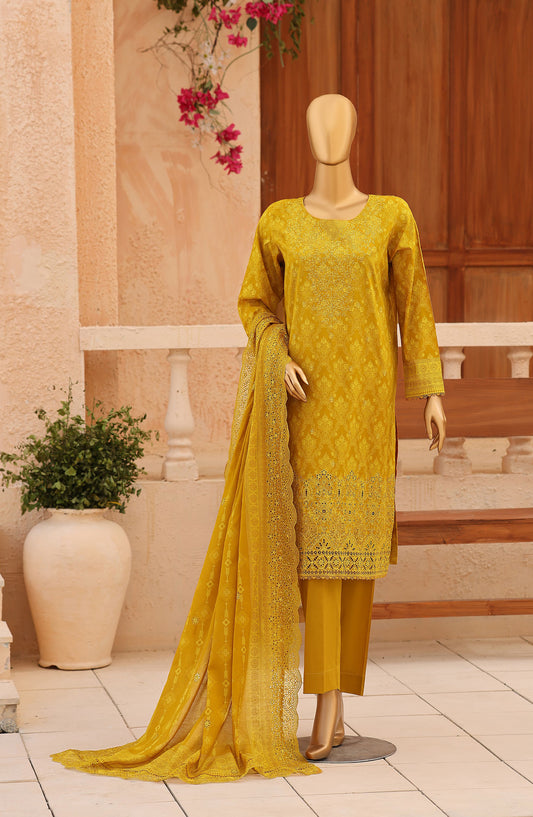 Venice by HZ Embroidered Lawn Unstitched 3 Piece Suit - VD-01 - HZ26NPF - Mustard - Festive Collection