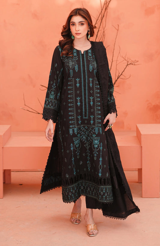 Vihana by Johra Premium Embroidered Dhanak Unstitched 3 Piece Suit - JW-579 - JH25VIHN - Black - Winter Collection