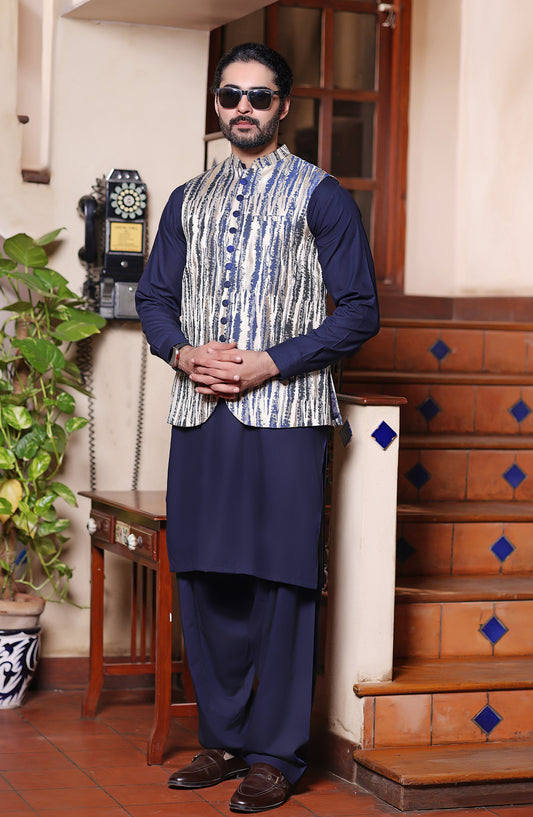 TGM The Royal Edit Suiting Stitched Three Piece with matching Suit - Waistcoat - 100 (3pc) - TGM26ROY - Beige - Men Festive Collection