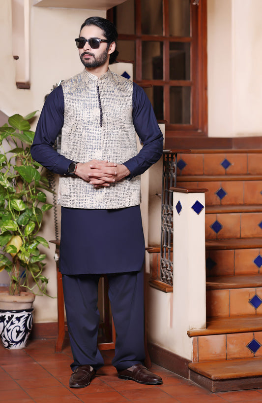 TGM The Royal Edit Suiting Stitched Three Piece with matching Suit - Waistcoat - 84 (3pc) - TGM26ROY - Beige - Men Festive Collection