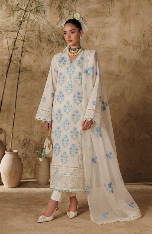 White Bareezas by Al Karim Embroidered Lawn Unstitched 3 Piece Suit - D-05 - AK26WTB - White - Summer Collection