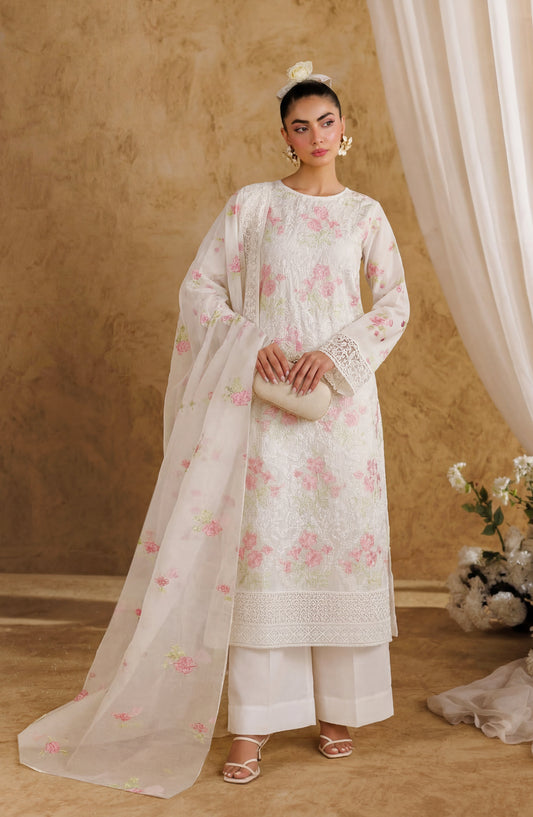 White Bareezas by Al Karim Embroidered Lawn Unstitched 3 Piece Suit - D-04 - AK26WTB - White - Summer Collection
