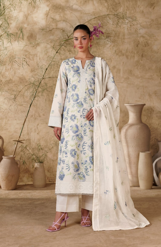 White Bareezas by Al Karim Embroidered Lawn Unstitched 3 Piece Suit - D-03 - AK26WTB - White - Summer Collection