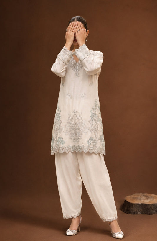 White Luxe by Amna Khadija Embroidered Cotton Stitched 2 Piece Suit - AKWL-01 - AM26WTL - White - Summer Collection