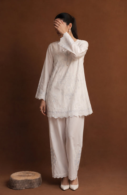 White Luxe by Amna Khadija Embroidered Cotton Stitched 2 Piece Suit - AKWL-02 - AM26WTL - White - Summer Collection