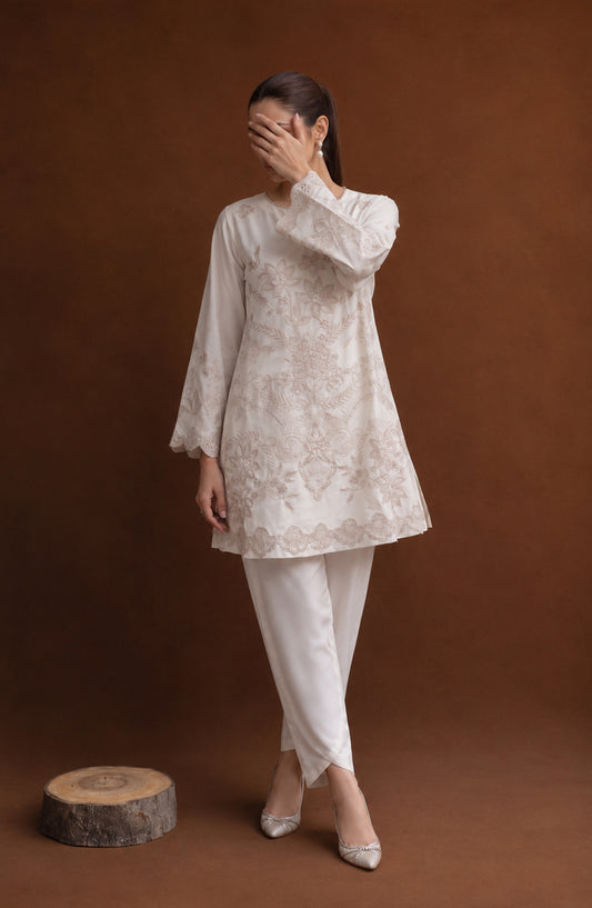 White Luxe by Amna Khadija Embroidered Cotton Stitched 2 Piece Suit - AKWL-03 - AM26WTL - White - Summer Collection