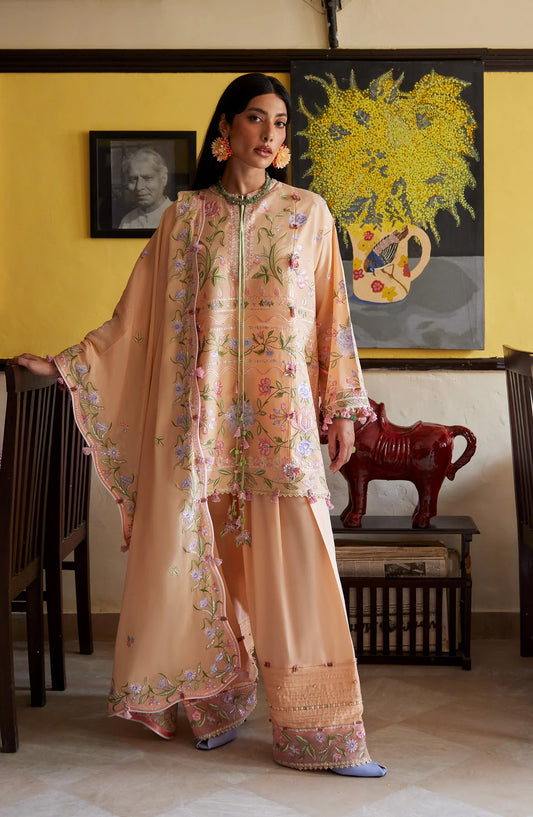 Wild Flower by Zaha Embroidered Lawn Unstitched 3 Piece Suit - ZF26-09 - ZAH26WL - Peach - Summer Festive Collection