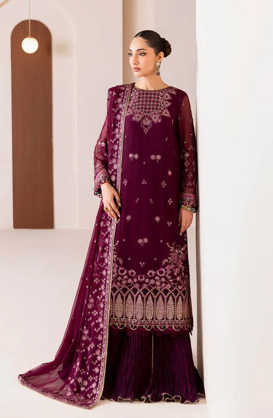 Xenia Formals Embroidered Chiffon Unstitched 3 Piece Suit - 05-Aroosh - XF25FES - Purple - Luxury Festive Collection