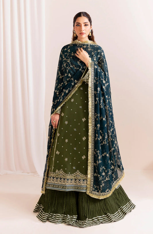 Xenia Formals Embroidered Chiffon Unstitched 3 Piece Suit - 03-Mahvash - XF25FES - Green - Luxury Festive Collection
