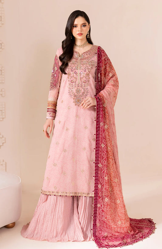 Xenia Formals Embroidered Chiffon Unstitched 3 Piece Suit - 01-Raniza - XF25FES - Pink - Luxury Festive Collection