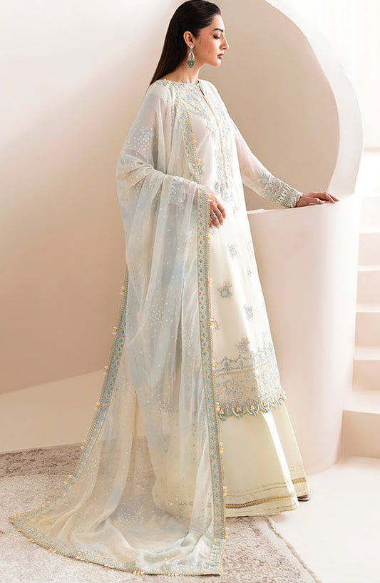 Xenia Formals Embroidered Chiffon Unstitched 3 Piece Suit - D-09 Nooriya - XF25LFR - White - Luxury Collection