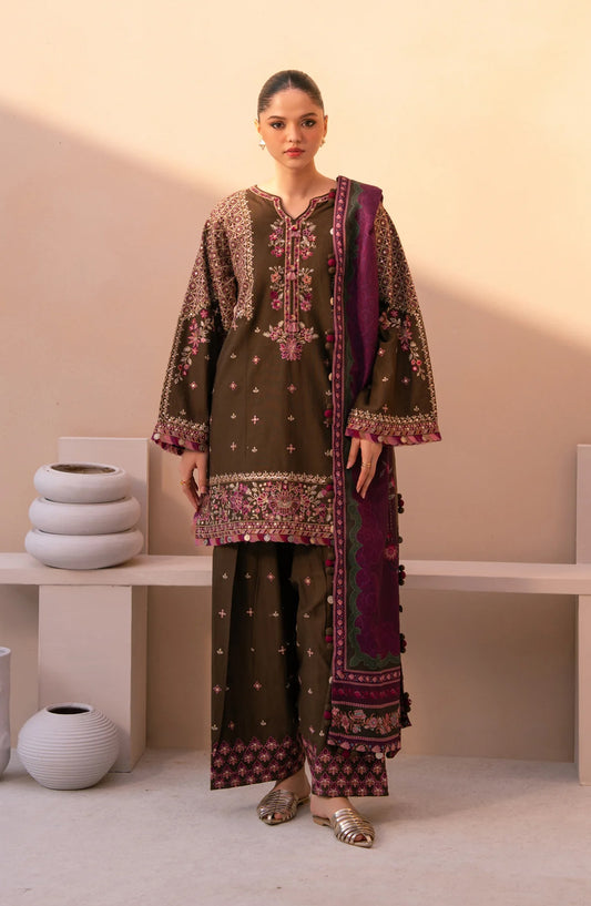 Xenia Rang e Khizaan Embroidered Slub Khaddar Unstitched 3 Piece Suit - D-12 AZRA - XF25RNG - Green - Winter Collection