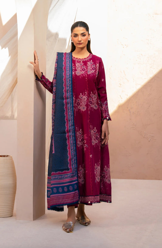 Xenia Rang e Khizaan Embroidered Slub Khaddar Unstitched 3 Piece Suit - D-10 AFAZA - XF25RNG - Pink - Winter Collection