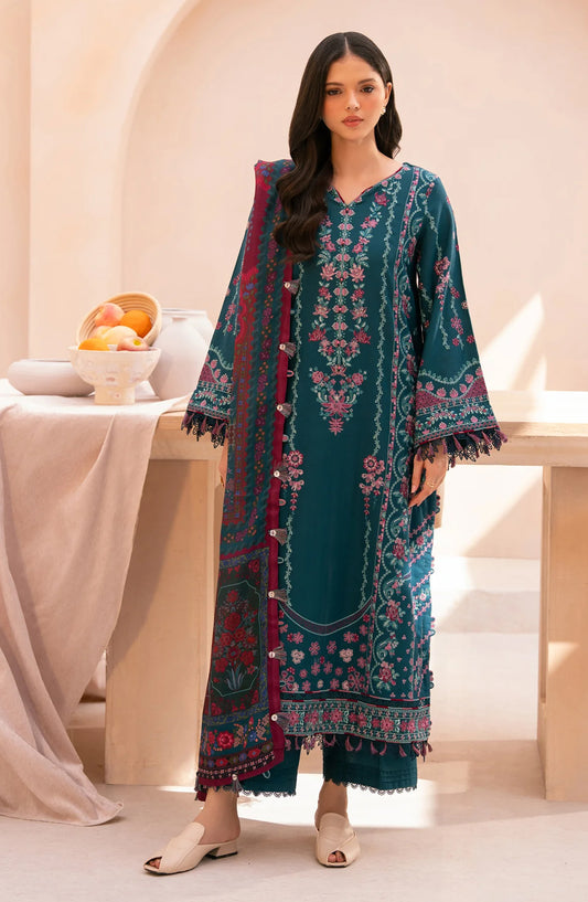 Xenia Rang e Khizaan Embroidered Slub Khaddar Unstitched 3 Piece Suit - D-06 ARZOU - XF25RNG - Teal - Winter Collection