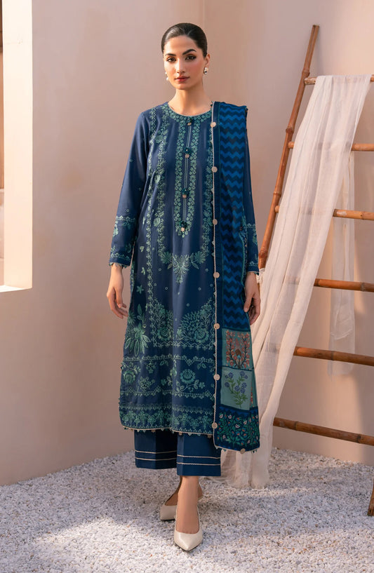 Xenia Rang e Khizaan Embroidered Slub Khaddar Unstitched 3 Piece Suit - D-05 SAIRA - XF25RNG - Blue - Winter Collection