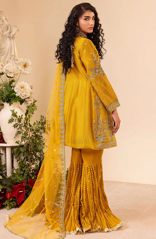 Abrish by Diara Couture Embroidered Net Stitched 3 Piece Suit - DC25AB - ZARIFA - UA-07 - Mustard - Festive Collection
