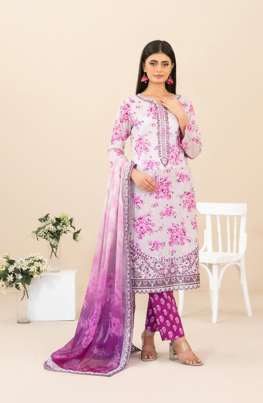 Zahlia by Tawakkal Fabrics Embroidered Lawn Unstitched 3 Piece Suit - D-3373 - TF26ZHL - Pink - Summer Collection