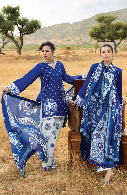 Zainab Chottani Embroidered Jacquard Unstitched 3 Piece Suit - D-16 - ZBC26SS - Blue - Spring Summer Collection