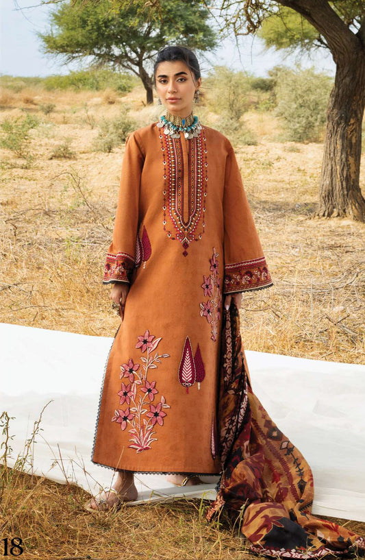 Zainab Chottani Embroidered Jacquard Unstitched 3 Piece Suit - D-18 - ZBC26SS - Brown - Spring Summer Collection