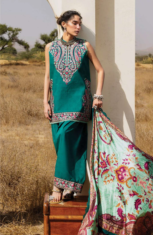 Zainab Chottani Embroidered Jacquard Unstitched 3 Piece Suit - D-02 - ZBC26SS - Sea Green - Spring Summer Collection