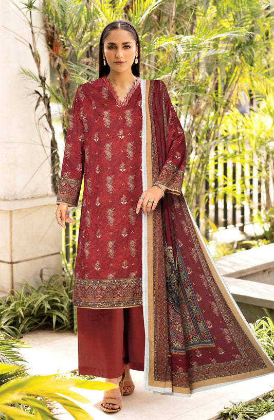 Zara by Johra Printed Lawn Unstitched 3 Piece Suit - JH-1495 - JH25ZARA - Maroon - Casual Collection