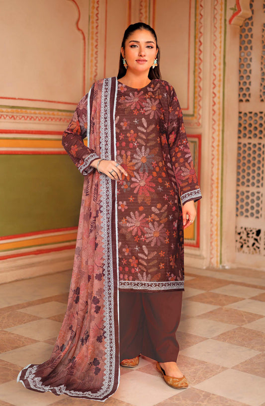 Zara by Johra Printed Lawn Unstitched 3 Piece Suit - JH-1491 - JH25ZARA - Maroon - Casual Collection