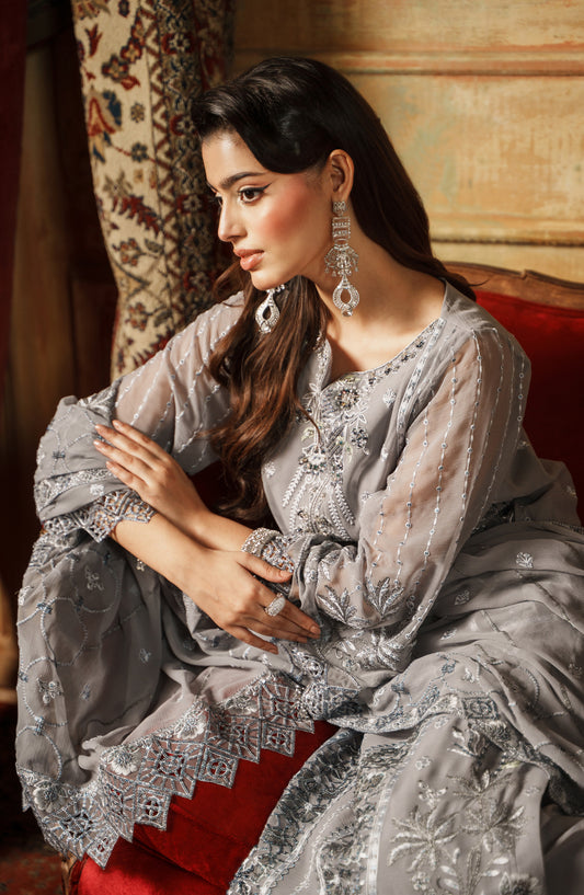Zargul by Zebtan Embroidered Chiffon Unstitched 3 Piece Suit - ZG-06 - ZBT25ZRG - Grey - Formal Collection