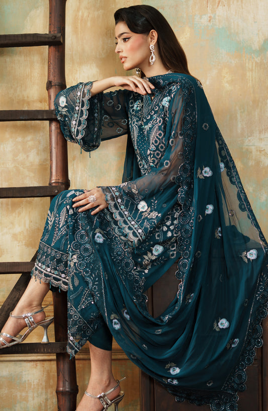 Zargul by Zebtan Embroidered Chiffon Unstitched 3 Piece Suit - ZG-07 - ZBT25ZRG - Green - Formal Collection