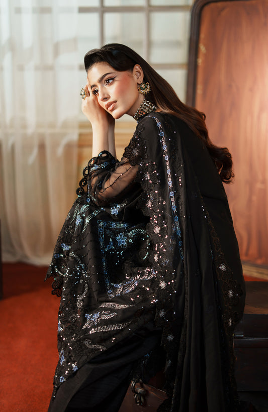 Zargul by Zebtan Embroidered Chiffon Unstitched 3 Piece Suit - ZG-02 - ZBT25ZRG - Black - Formal Collection
