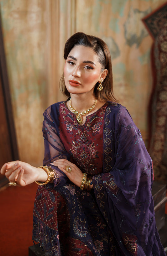 Zargul by Zebtan Embroidered Organza Unstitched 3 Piece Suit - ZG-04 - ZBT25ZRG - Blue - Formal Collection
