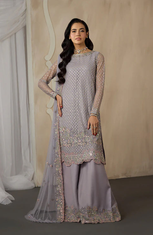 Dharkash by Zarif Embroidered Net Unstitched 3 Piece Suit - ZRF-DK-04 REEYA - ZRF26DR - Purple - Formals Collection