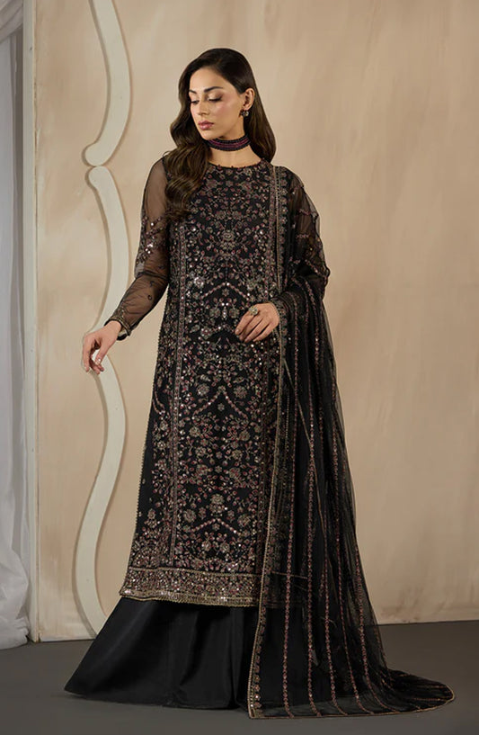 Dharkash by Zarif Embroidered Net Unstitched 3 Piece Suit - ZRF-DK-03 ASTER - ZRF26DR - Black - Formals Collection