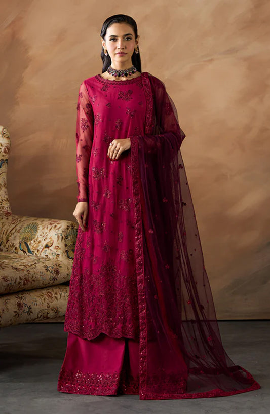 Dharkash by Zarif Embroidered Net Unstitched 3 Piece Suit - ZRF-DK-01 ZALVIA - ZRF26DR - Red - Formals Collection