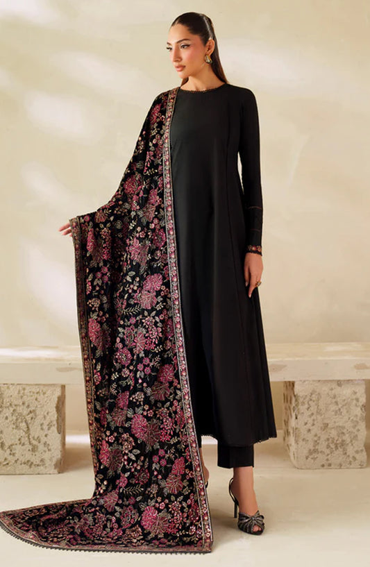 Zarif Exclusive Embroidered Raw Silk Unstitched 3 Piece Suit - ZRF-VS-03 - ZRF25ECL - Black - Winter Collection